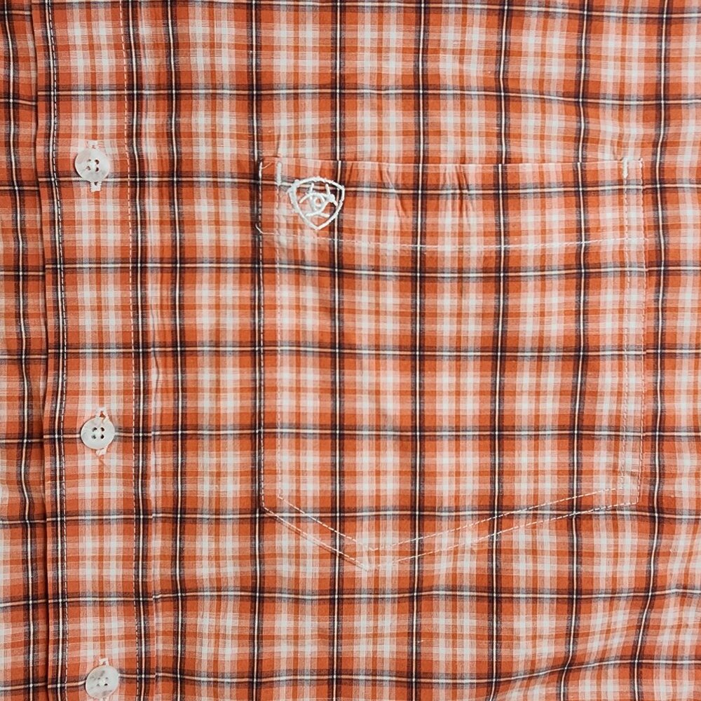 Ariat Pro Series Men's XLT Tall Orange and White Plaid L/S Western Country - Picture 8 of 11